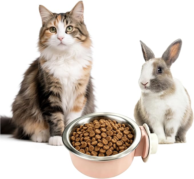 2Pcs Pets Lightweight Stainless Steel Bowl,Removable Stainless Steel Pet Hanging Food Water Feeder Bowl for Puppy Dog Cat Rabbit Ferret Bird Gunea Pigs (Pink-Small) - Image 7