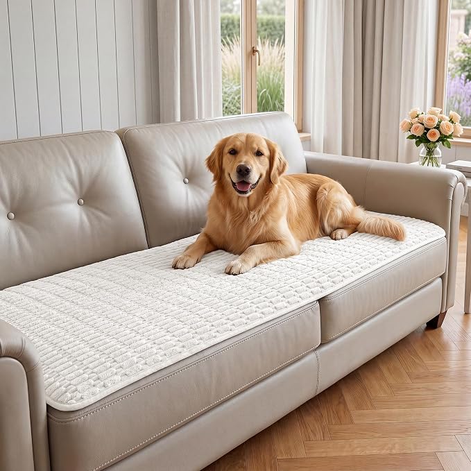 Foxdecor Couch Cover for Dogs Sofa Covers Non Slip Couch Pad Pet Friendly | Pet Couch Covers Washable Sofa Protector, Furniture Cover Couch Seat Protector for Living Room, Snow White 32x53 Inch by Unknown