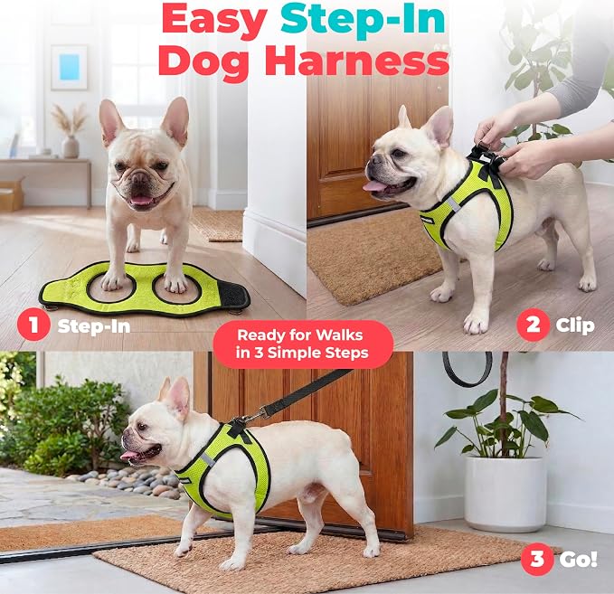 Voyager Step-in Air Dog Vest Harness - Lime Green/Black Trim, Small | 14.5-16" in Chest, Reflective Bands, All Weather Breathable Air Mesh, Cats Compatible, Lightweight, Fast Drying - Image 3