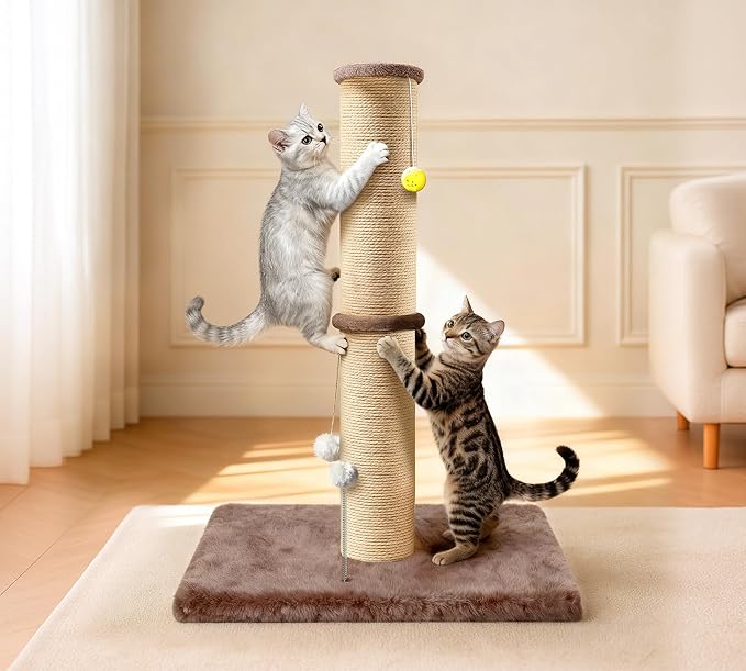 5-Inch Sisal Cat Scratching Post, 36" Tall Scratch Tower, Brown | 6.5" Top Perch, 20.8×15.9" Stable Base, Durable Scratcher, For Indoor Cats - Image 7