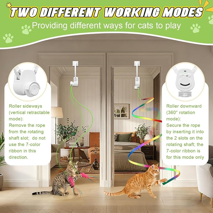 Automatic Hanging Interactive Cat Toy for Indoor Cats,Clip-On Doorway Cat Toy for Bored Adult Cats & Kittens,USB Rechargeable Motion Cat Enrichment Toy for Chase Exercise,Multi-Cat Homes(White) - Image 3