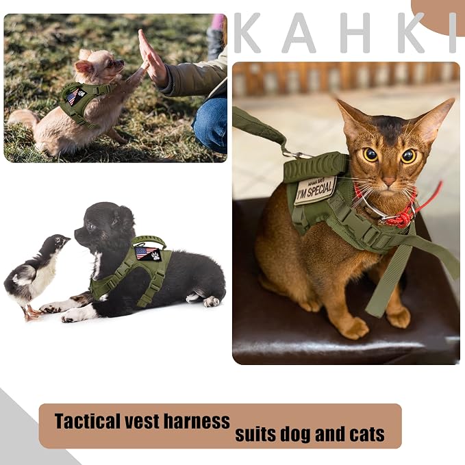 Tactical Small Dog Harness Tactical Puppy Vest with Rubber Handle K9 Military Adjustable Pet Cat Vest Harness for Outdoor Training XS Dog Harness (Green Harness) - Image 4