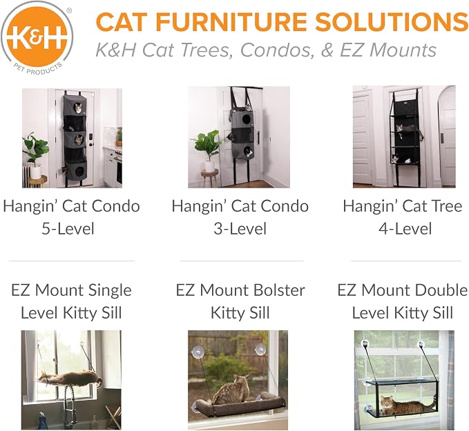 K&H Door Cat Tree, Hangin Condo 3 Level Mounted - Gray, Fits Doors <80in H | Cat Furniture, Space Saving, Mesh Level, Peep Holes, Interconnecting Levels, Collapsible, Tool-Free Assembly, Gray - Image 7