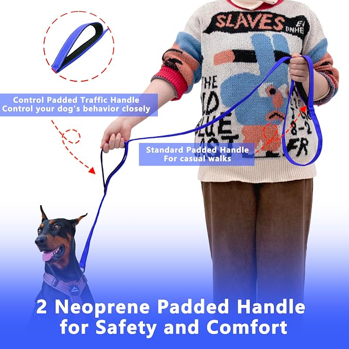 Dog Leash 6ft Long,Double Handle Dog Leash for Control Training | Heavy Duty Dog Leads with Traffic Padded Handles, Reflective Leashes for Small Medium Large Dogs(6ft, Navy Blue) - Image 2
