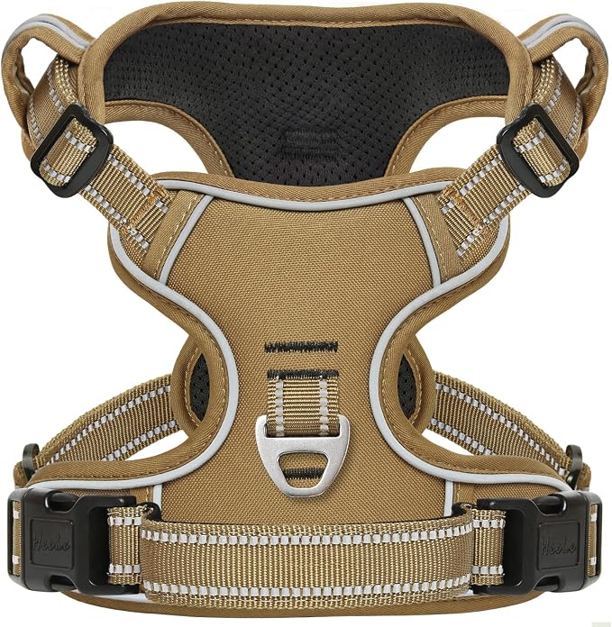 HEELE Dog Harness, Dog Harness for Small Medium Large Dogs No Pull Adjustable Padded Reflective Harness with Handle for Walking Training, Brown, M | No Choke with Control Handle, Soft Breathable Padded Pet Vest, Adjustable, Reflective Front Clip Vest f... by HEELE