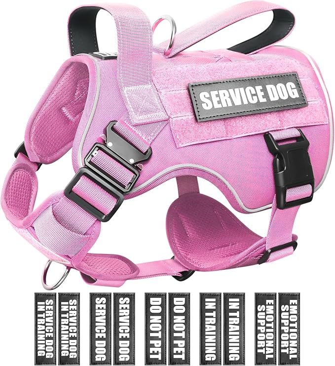 2X Metal Buckle Service Working MOLLE Dog Vest with 10 Pet Patches | Tactical Dog Harness for Large Dog, No-pull Military Working Vest for Training Hunting Walking，2x D Rings for Leash Clip by WINSEE
