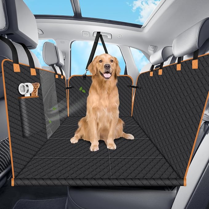 Hard Bottom Dog Car Seat Cover for Back Seat, Holds 420lbs - Waterproof Sturdy Nonslip Hammock for Cars/Trucks/SUVs - Easy to Clean & Safe Backseat Extender for Large Dogs by Lekespring