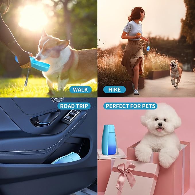 Portable Dog Water Bottle 10oz Blue | Foldable pet water dispenser, food grade plastic, ease to use for outdoor walking, hiking, travel - Image 7