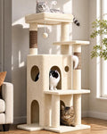 Globlazer Cat Tree Tower for Indoor Cats, 50-inch Adult Cat Tree House for Large Adult Cats with Steps, Scratching Post, 2 Cat Caves, Dangling Toys, FC50, Beige by Globlazer