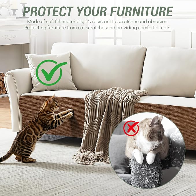 Cat Scratch Couch Furniture Protector, 78.7x15.8In Adhesive Scratch Pad | Heavy Duty, DIY Climbing Cat Carpet Mat, Couch Door Protector from Claws, Sofa Guard with Pins & Tape, Brown - Image 4