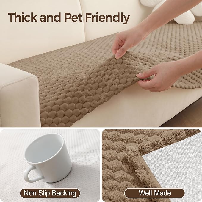 Foxdecor Couch Cover for Dogs Sofa Covers Non Slip Couch Pad Pet Friendly | Pet Couch Covers Washable Sofa Protector, Furniture Cover Couch Seat Protector for Living Room, Brown 28x53 Inch - Image 4