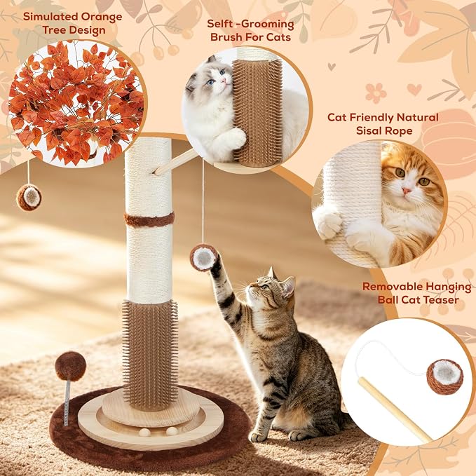 Cat Scratching Post, 46" Tall Scratcher Post for Indoor Adult Cats | Heavy Duty Scratching Post 100% Natural Sisal, Stable 3-Layer Wood Base, Hanging Ball and Track Toy for Indoor Adults Cats - Image 4