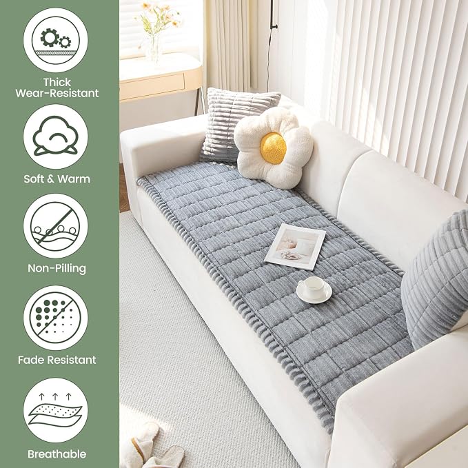 OTOB Washable Couch Covers for 3 Cushion Sofa Non Slip Pet Dog Sofa Cover | Light Gray, 27.6" x 82.7", All Seasons, Soft Fuzzy Plush, Couch Protector for Dogs, Breathable, Thick Wear-Resistant - Image 3