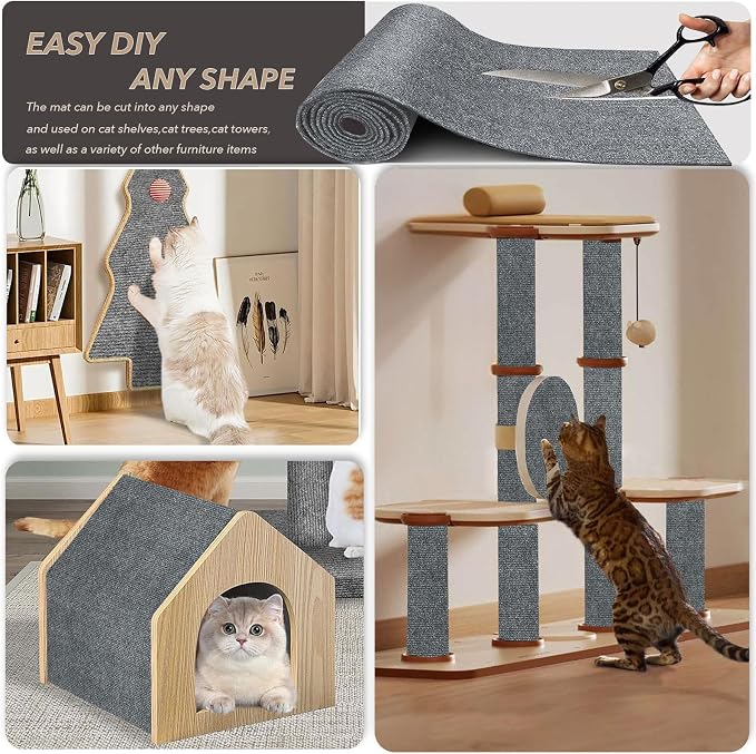 78.7"X15.8" Cat Scratching Mat, Self-Adhesive Cats Carpet, DIY Scratch Furniture Protector for Couch, Sofa, Wall & Doors, Durable Cat Scratch Guards Couch Cats Scratcher from Claw (Grey) - Image 2