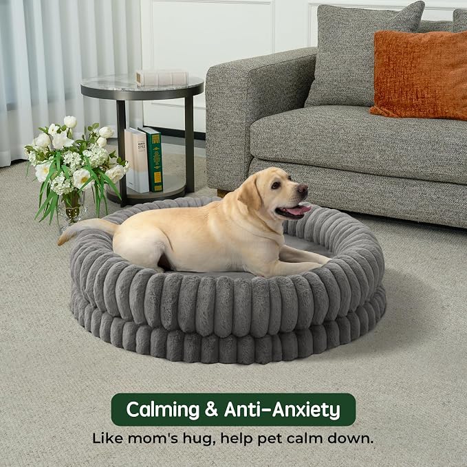 BALANCE Luxury Donut Dog Bed, 43 Inches Round Dog Beds Large Sized Dogs Washable, Orthopedic Calming Dogs Bed for Pets with Anti-Slip Bottom, Gray - Image 3