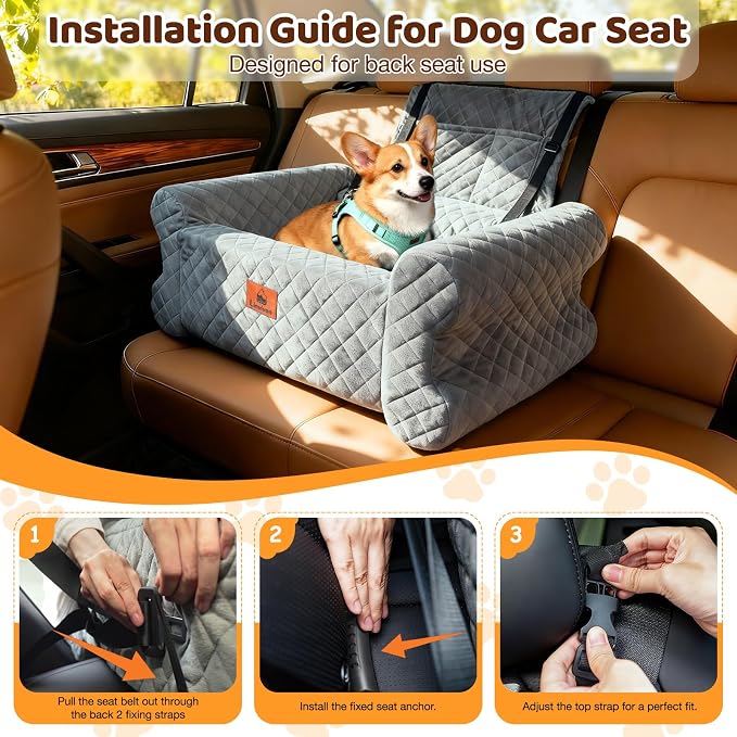 Dog Car Seat for Medium/Large Dogs up to 60LBS Memory Foam Dog Booster Seat | with Thick Cushion, Pet Car Seat for Back with Detachable Washable Cover, Storage Pockets for SUV, Pick Up, Trunk, Grey - Image 5