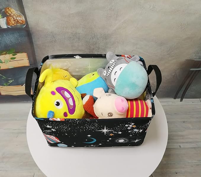 Storage Basket Home Shelf Basket Kids Organizer Box Clothes Laundry Hamper Nursery Bin Gift Laundry Basket with Handles for Home (Black Planet) - Image 4