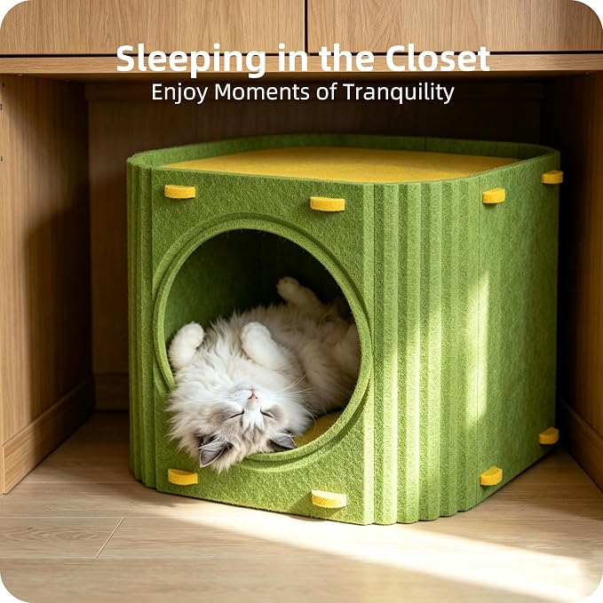 Cat House for Indoor Cats, Thick Felt Cat Bed, Scratch Resistant | Sturdy Cat Bed Cave, 2-in-1 Cat Condo, Cozy Felt Covered Cats Tunnel, 14.9 Inch Kitten Hideaway for Multicats, Up to 22Lbs - Image 7