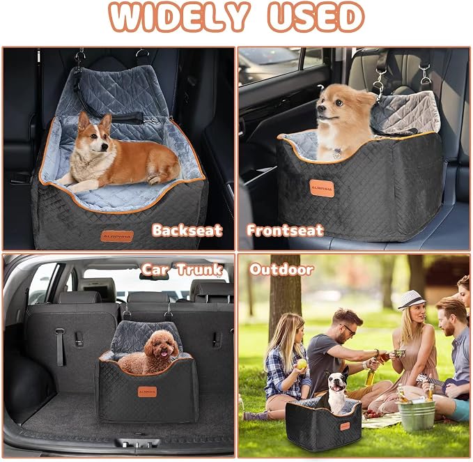 AlfaTok Memory Foam Booster Dog Car Seat with Washable Removable Cover, Elevated Pet Car Seat, Anti-Slip Sturdy Booster Seats for Small Dogs 35lbs, Seat Belt, Storage Pocket, Dog Blankets - Image 6