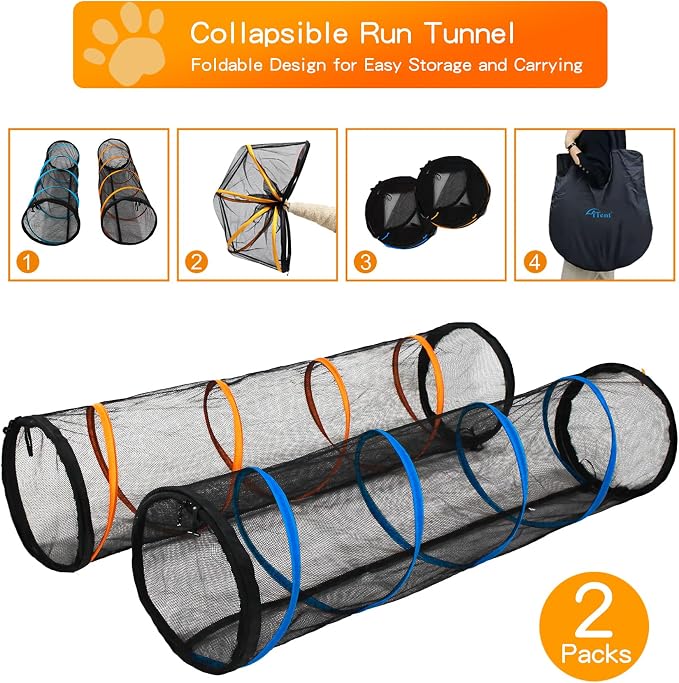 Cat Play Tunnel-for Indoor and Outdoor, Cat Play House, Cat Enclosures Easy to Connect with Two Zipper Doors,Product Size 67'' x 18'',2pcs /Set,Orange and Blue 2 Packs - Image 7
