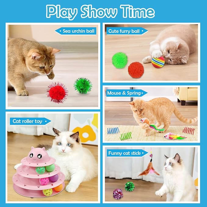 UPSKY 20 PCS Cat Toys Set with Teaser, Mice, Spring, and Various Ball Toys | Puzzle Kitten Toys, Sturdy Structure, Detachable Design, Easy to Assemble, Anti-Slip, Reduces Boredom for Indoor Cats - Image 6
