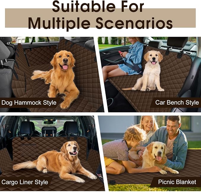 Waterproof Dog Car Seat Cover for Back Seat, Pet Hammock- L, Coffee/Black | Durable waterproof hammock with nonslip design & storage pockets. Protects seats from scratches, fits cars, SUVs & trucks. - Image 6