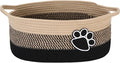 Sea Team Pet Toy Basket with Handles for Cats and Dogs, Flaxen Paw | Large Cotton Rope Storage Bin, Shelf Basket, Organizer for Pet Chew Toys, Foods, 16.5 x 11 x 7 Inches, 4.4 Gallons by SeaTeam