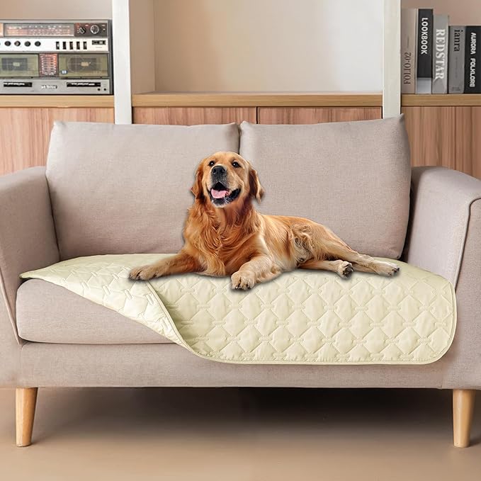 gogobunny 100% Double-Sided Waterproof Dog Bed Cover Pet Blanket Sofa Couch Furniture Protector for Puppy Large Dog Cat, Reversible (32x53 Inch (Pack of 1), Dark Cream/Light Cream) by gogobunny