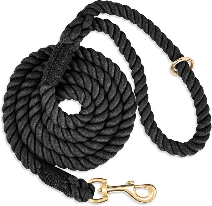 5 FT Handmade Rope Dog Leash for Small Medium and Large Dogs | Soft and Comfortable Grip, New Golden Heavy Duty Metal Clasp, Black by PetsGoodFriend