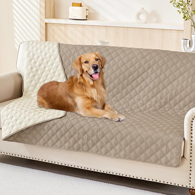 Smiry Waterproof Reversible Pet Couch Covers for Dogs | Pet Friendly, Soft Fabric, Washable Sofa Furniture Protector for Dogs Cat Kids, Checkered (52"x82", Taupe/Beige) by Smiry