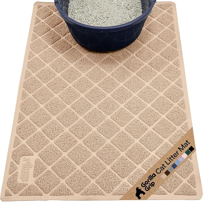 GORILLA GRIP Cat Litter Box Mat, Cushioned Coil Mesh Litter Trapping Mats, Scatter Control Supplies for Less Mess, Phthalate Free, Ultra Deep Catch Grooves, Rinse or Vacuum to Clean, 30x20 Beige by Unknown