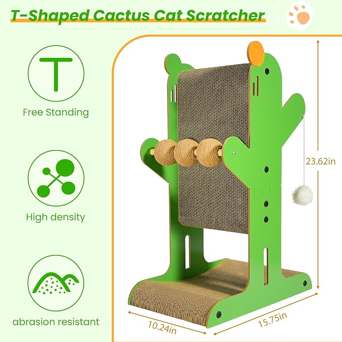 ​Cat Scratcher, Double-Sided Cat Cardboard Scratcher, T Shaped Vertical Cat Scratcher for Wall and Couch Protection, Cat Scratching Post with 3 Sisal Balls and 2 Plush Ball Toys - Image 4