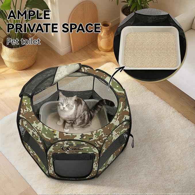 Siedihit Playpen for Small Dog Cat, Dogs Tent Crate Cage Indoor | Outdoor, Portable Pop Up Dog Kennel with Carrying Bag for Rabbits (Green Camo, Small) - Image 5