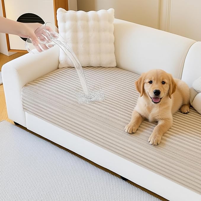 MYSKY HOME 100% Waterproof Couch Cover, Couch Covers for Dog Washable, Non Slip Couch Covers for 3 Cushion Sofa Pet Friendly, Sofa Covers Slipcover Furniture Protector Dog Bed Cover, Khaki, 35"x70.9" by MYSKYHOME