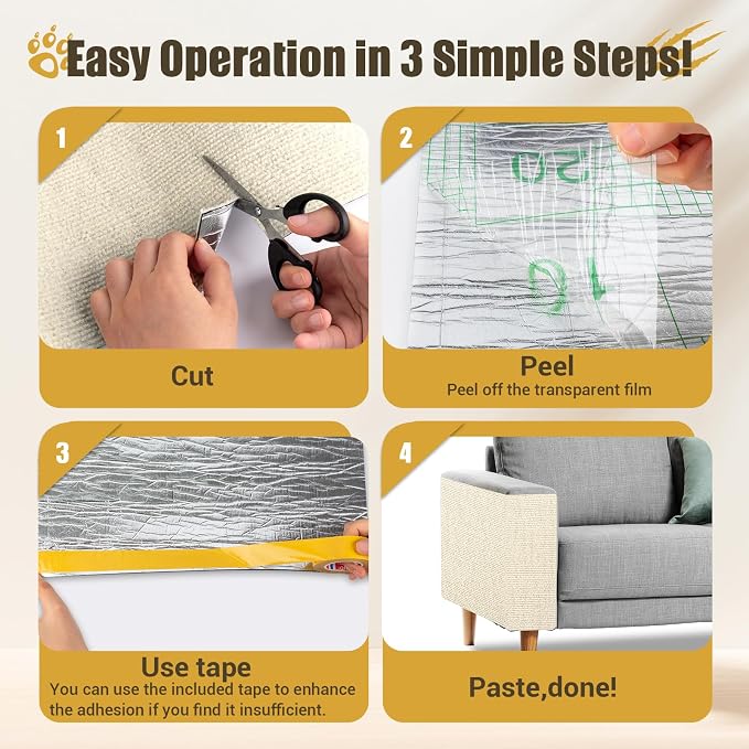 Cat Scratch Couch Protector, 90"x16" Trimmable Anti-Scratch with Grid Tape | Protect Couch from Cat Claws with Double Self-Adhesive Carpet, Great for Sofa & Indoor Wooden Furniture (Off White) - Image 5