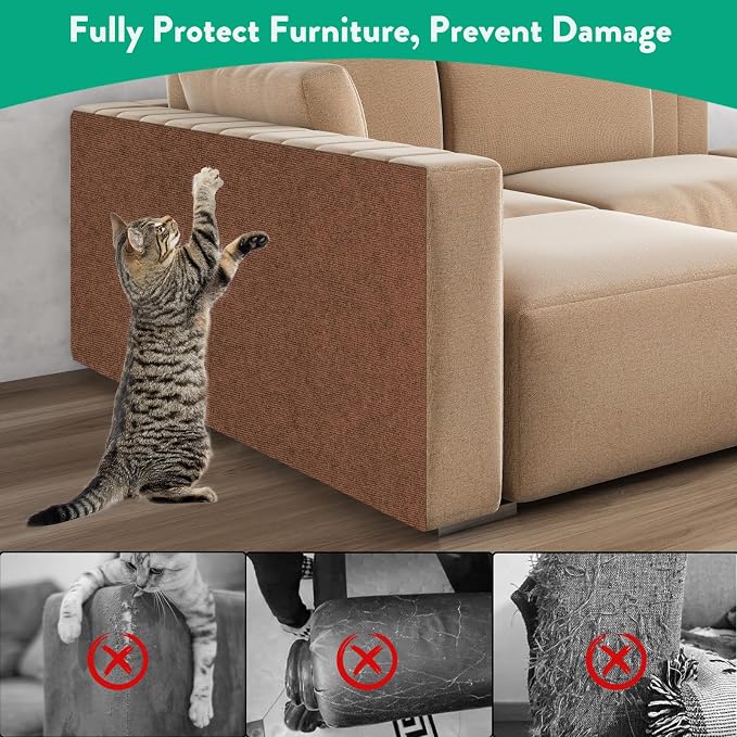 Trimmable Cat Scratcher Mat, Self-Adhesive Cat Scratching Carpet Pad Replacement for Cat Tree Shelves, Steps and Posts, DIY Cat Scratch Couch Furniture Protector (Brow, 39.4"x15.8") - Image 4