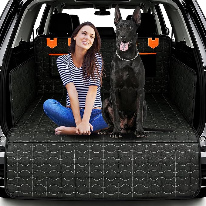 SUV Liner for Dogs, Waterproof Dog Trunk Cover with Bumper Flap Protector, PU Large Size Universal Fit, Black by IJVAE