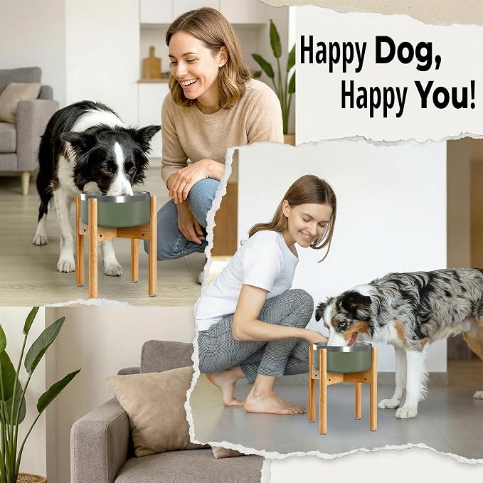 Dog Bowl Stand for Mid-Large Dogs - Adjustable, Easy Fold-Down | Use to Elevate Raise Dog Food, Water and Slow Feeder Bowls, Lock-Bolts and Tool Added, Foot-Padded, Bamboo Stand Only - Image 6