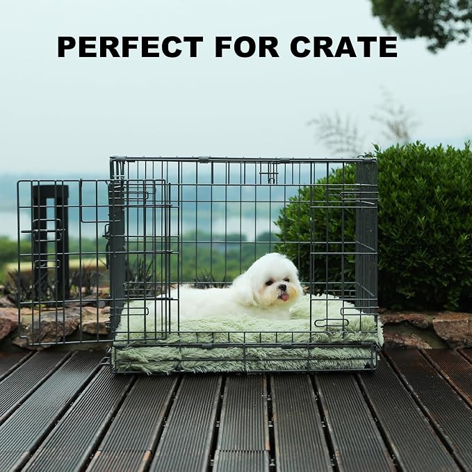 Bedfolks Waterproof Dog Crate Bed, Plush Small Dog Pad, 17"x12", Sage Green | Faux Fur Plush Cover, Zippered Removable Washable Outer, Waterproof Inner Lining, Non-Slip Base, Crate Pad and Dog Pillow - Image 3