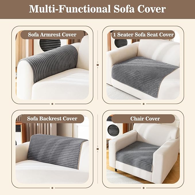 MYSKY HOME 100% Waterproof Couch Cover, Chair Cover for Dogs Washable, Non Slip Couch Headrest Covers Pet Friendly, Sofa Covers Furniture Protector, Dog Bed Cover, Dark Grey, 35"x35" - Image 3