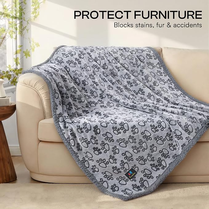 Luciphia Waterproof Dog Blanket Reversible Sherpa Fleece for Small Dogs Cat | Soft Print Pet Blanket Washable Pee Proof, Furniture Protector for Couch Sofa Bed Car, Cozy Throw (40" x 28", Grey) - Image 5