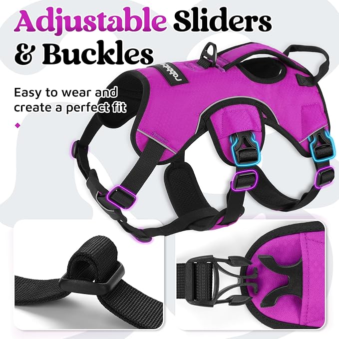 rabbitgoo Escape Proof Dog Harness for Large, No Pull with Lift Handle | No Escape, Full Soft Padded, Reflective Adjustable Vest, Leash Clip for Walking Hiking Training, Purple, Large - Image 7