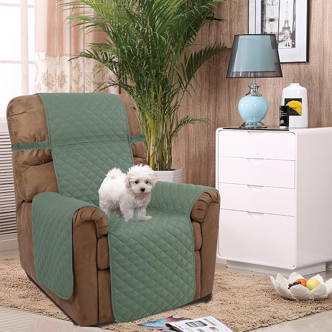 U-NICE HOME Reversible Recliner Chair Covers, Greyish Green/Taupe | 28''Recliner Cover for dogs Washable, Pet Friendly, Elastic Straps, Water Repellent, Diamond Quilted - Image 2