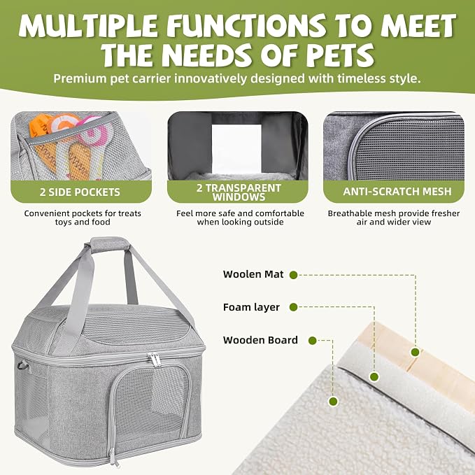 Soft Cat Carrier Up to 20 Lbs, Washable Pet Travel Bag for Kitten Puppy | Breathable Mesh, Medium to Big Pets Small Dog,Soft-sided Cloth Animal Crate for Car Travel Carrying, Safe for Vet Visit,Grey - Image 5