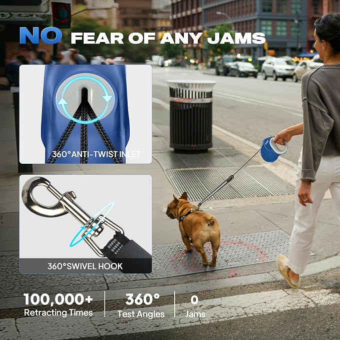 Fida Upgraded Retractable Dog Leash, 30ft, Heavy Duty, Blue | Long Walking Leash for Medium/Large Dogs up to 110 lbs, 360° Tangle-Free, Soft Grip, One-Hand Brake - Image 4