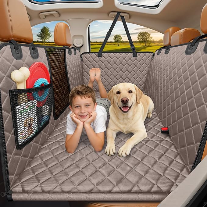 URPOWER Hard Bottom Dog Car Seat Cover, Back Seat Extender for Cars & SUVs | 400 lbs Support, 45% More Space, Waterproof, Mesh Window, Scratch Resistant, Non-Slip, Easy Care, Dog Seat Belt Included by URPOWER