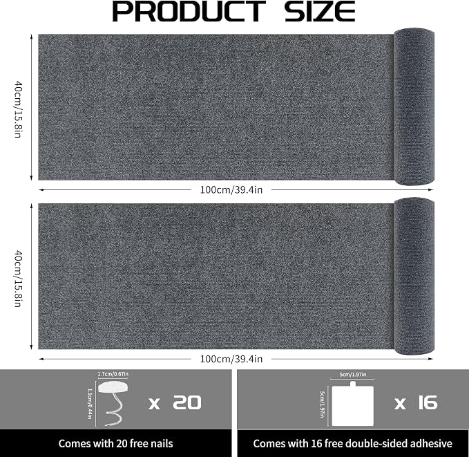 2 Pcs Total 78.8"x15.8" Cat Scratch Mat, Cat Scratch Couch Furniture Protector, Trimmable Self-Adhesive Cats Scratch Pads, DIY Cat Scratcher for Wall Protector and Covering Cat Tower (Dark Gray) - Image 2