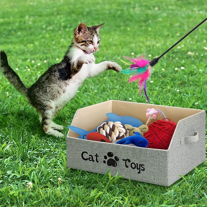 2X Thicker Large Cat Toy Bin Collapsible Cat Toy Box Sturdy Cat Toy Basket Kitten Toy Storage Bed for Organizing Cat Toys Treats Clothes and Accessories (Grey) - Image 5