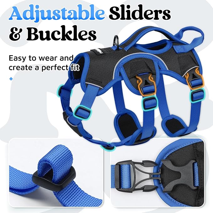 rabbitgoo Escape Proof Dog Harness for Small, No Pull with Lift Handle | No Escape, Full Soft Padded, Reflective Adjustable Vest, Leash Clip for Walking Hiking Training, Blue & Black, Small - Image 3