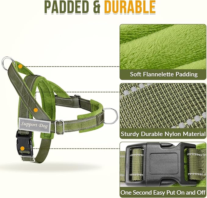 SlowTon No Pull Dog Harness with Front Clip - Heavy Duty, Soft Padded | Neck & Chest Adjustable, Tactical Pet Vest and Leash Set for Large Medium Sized Dogs, for Easy Walk & Training, Green M - Image 3